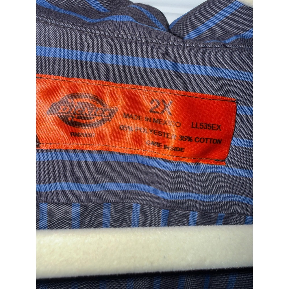 Dickies Mens Long Sleeve Striped Work Shirt Blue Charcoal 2X NWT - Picture 2 of 3